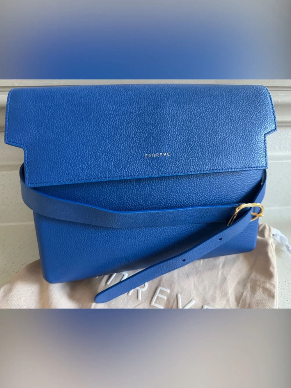 Senreve Azure Leather Satchel with Gold Buckle